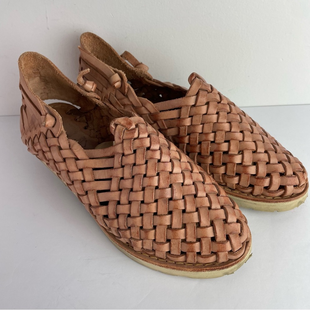 Woven Leather Slip-On Sandals in Tan
